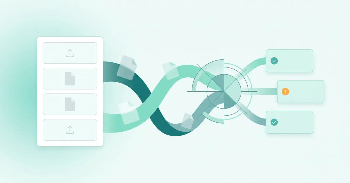 Borrower portal intake flowing into AI document classification and completeness checks for a commercial lending file