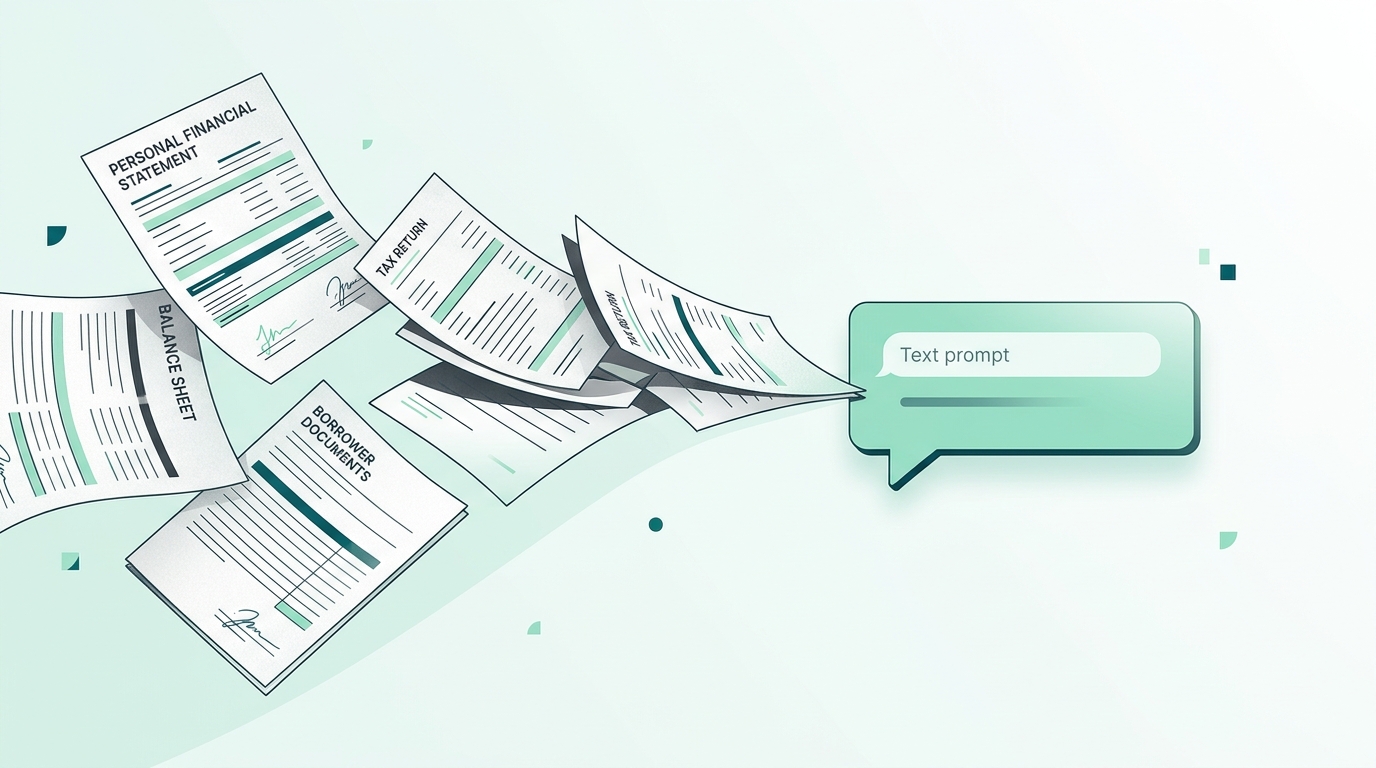 Abstract illustration of loan documents flowing through organized data channels