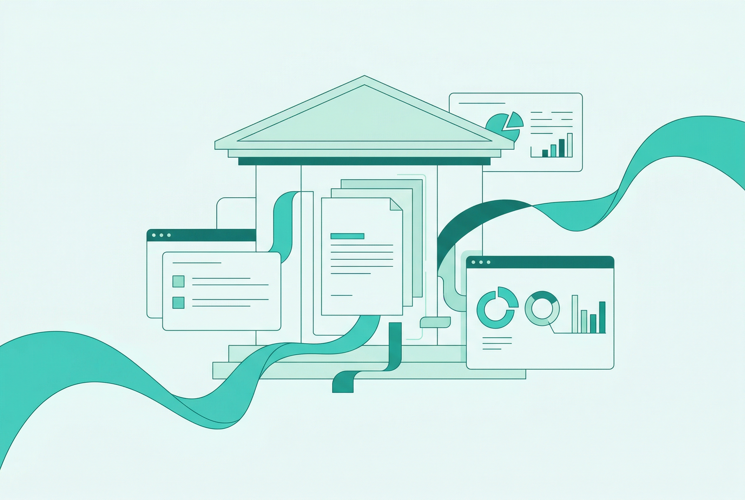 Abstract illustration representing examiner readiness, transparency, and auditability in AI lending