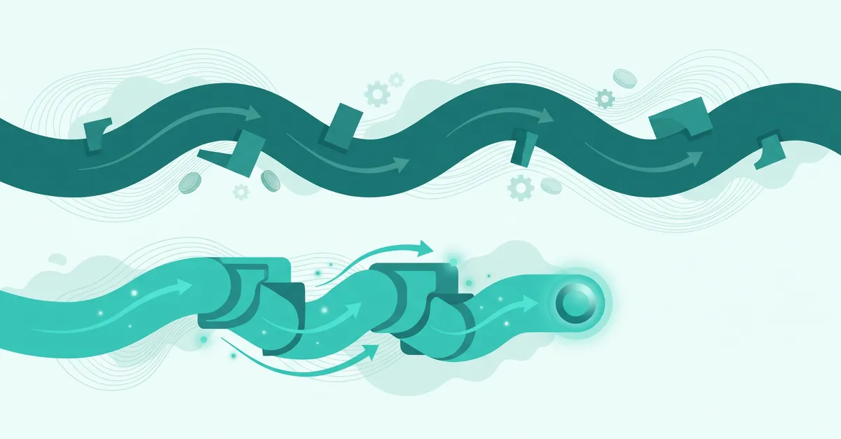Comparison bars showing large-bank and community-bank loan turnaround time, with automation shrinking the community-bank cycle