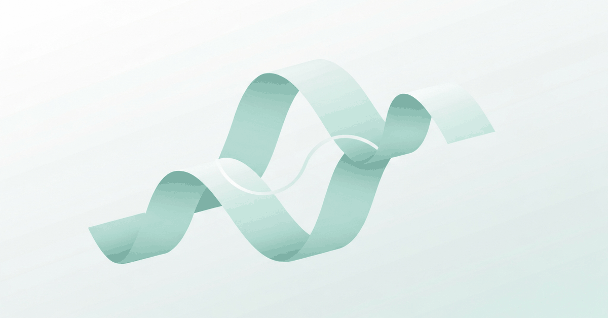 Abstract teal ribbon illustration showing two parallel flows connected by verification curves, representing the cross-check between an AI-generated spread and the source tax return