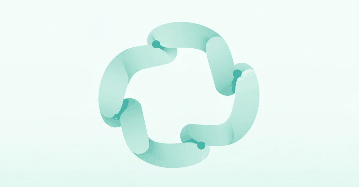 Abstract cyclic ribbon flow representing the five OCC 2023-17 third-party risk management stages, with subtle teal accent nodes at each junction