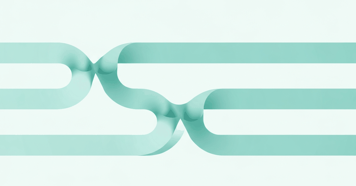 Abstract illustration of four parallel underwriting pipelines with narrowing bottlenecks easing into open flow, light mint and teal ribbons